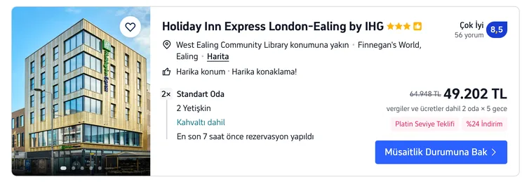 Platin seviyeye özel listelemede otel fiyatı indirimi